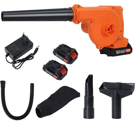 Roadoor Akku Laubbläser Schnurlos mit 2 Batterien & Ladegerät, 240 km/h Windgeschwindigkeit, Leistungsstarkes Gebläse für Gartenpflege, Laub- und Schneeentfernung, Leichtes Design mit Griff Orange