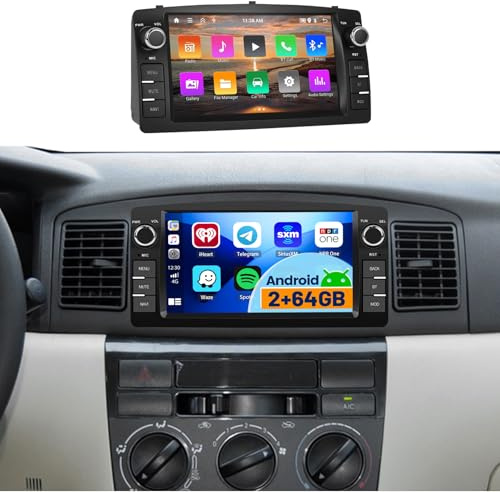 Fuluku 7 Pantalla Radio Coche para Toyota Corolla E120 2000-2006 2+64G | Android 13 Inalámbrico Carplay Android Auto, 7 IPS Pantalla táctil Radio con Bluetooth/WiFi/GPS/Cámara de Seguridad/FM/RDS