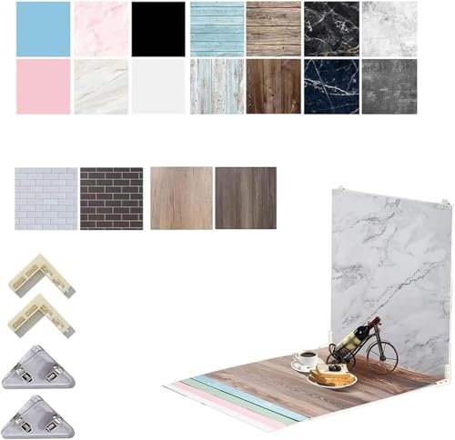 ZUOMIDIE 2 pcs Photography Background Boards 24x24in and 7 PCS Double Sided Backdrop Papers 18 Patterns Background Set,Waterproof Reusable Photo Backdrops for Product Food Jewelry Cosmetics Props(A)