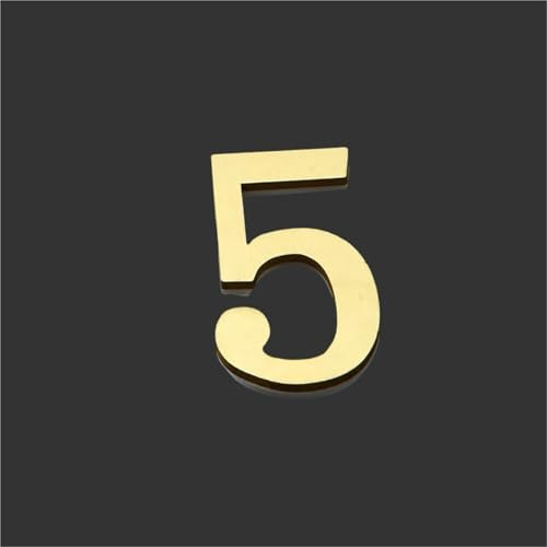 Self Adhesive House Numbers Sticker 3 Inch Golden Brass Door Number 3D Modern Mailbox Address Sign for Outside Apartment Wall Decor Yard Post Street Garden Office Outdoor Room(5)