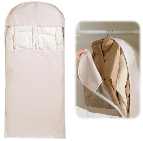 LOMUG Sacchetto sottovuoto da appendere con chiusura lampo autocomprimente – Salva spazio per coperte, vestiti, abiti, abiti e giacche. Per più spazio in camera (beige, L)