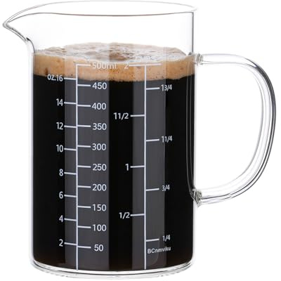 NLnnmuzh 500ml Measuring Jug,Borosilicate Glass Measuring Cup for Baking | measuring cake ingredients,oil weighing,milk frothing,cooking sauce preparation,mixing salad,beverage preparation