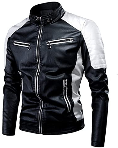 Chaqueta protectora para moto, chaqueta de piel para motocross, vintage, térmica, con cuello alto, muchos bolsillos, chaqueta de moto, color blanco, chaqueta de moto, informal, otoño, chaqueta