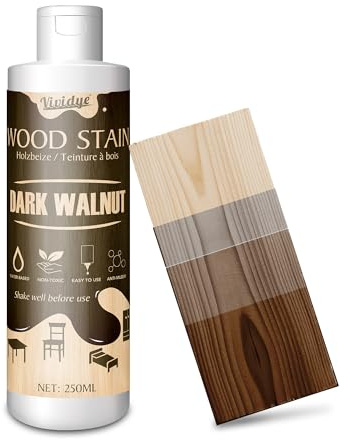Barniz de madera (Nuez Oscura) – 250ml Tinte para madera de a base de agua para muebles de interior y exterior, gabinetes, puertas y más, Secado rápido, bajo olor y no tóxico, Wood Stain