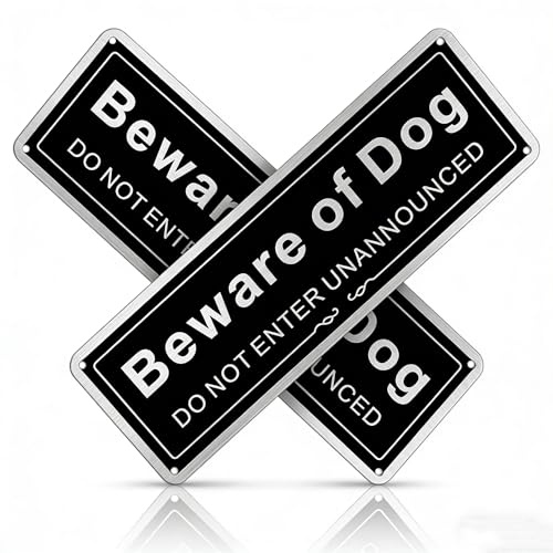 2 PCS Beware of the Dogs Sign, 9.8 * 3.5 Inch Beware of Dog Signs Outdoor Gate Waterproof Rustproof and Fade-resistant Signs Warning Sticker Do Not Enter Dog Sign Aluminum Signs with Zip Ties & Screws