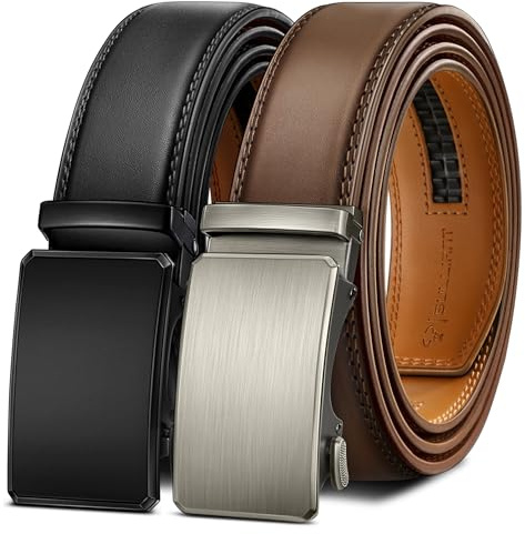 BULLIANT Gürtel Herren 2er, Automatik Ledergürtel 35mm,Größe Angepasst | Herren Ratschengürtel für Business&Anzug,Lochloser Gürtel