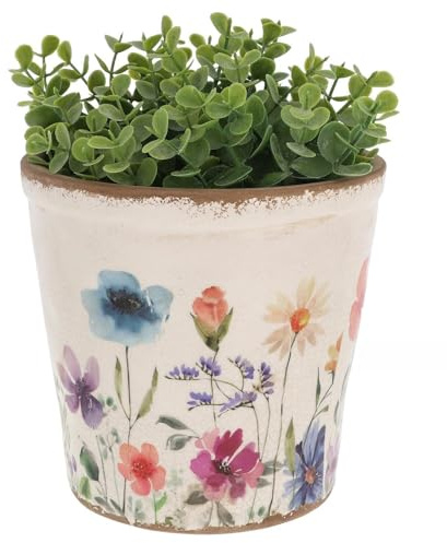 Shudehill Giftware Cottage Garden Ceramic Planter Rustic Floral Design Plant Small & Large Sizes Indoor Outdoor Decorative Flower Pot (Large: Height 17 cm x Width 17 cm x Depth 16 cm)
