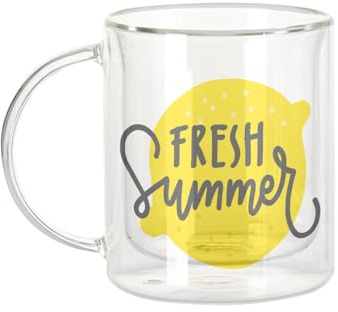 Fabulous Dubbelväggig glasmugg - fräsch sommar citron illustration sommar strand semester - kaffekopp och isolerad 330 ml hängande effekt mot buller, tryck i Frankrike