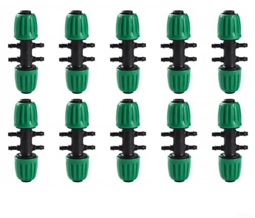 10 connettori a T spinati per irrigazione a goccia, 13 mm ID 16 mm OD, adattatore a 6 vie in plastica con interfaccia filettata, adatto per giardino, prato, fattoria, serra