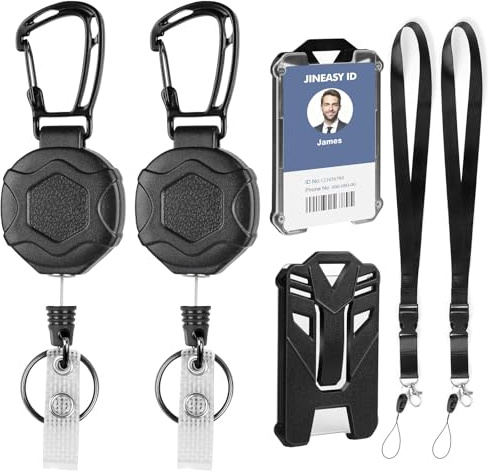 Redamancy 2 Pack Heavy Duty Retractable Keychain, 2 PCS ID Badge Holders and 2 Lanyards, with Steel Cord, Card Holders, Card Case for ID Cards and Various Cards