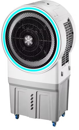 SOLEILUX Ventilatore Raffrescatore d’Aria Evaporativo 150W – Tanica 50L con Collegamento Diretto Acqua, LED RGB, Timer e Telecomando, Ideale per Capannoni, Ristoranti, Eventi