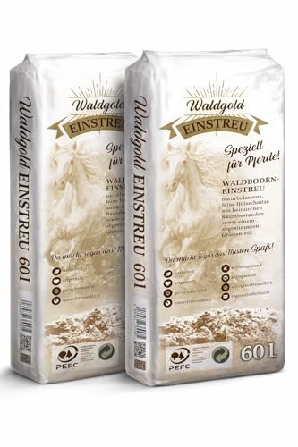 Waldgold Waldboden-Einstreu für Pferde 2 x 60 l – staubarm & kompostierbar