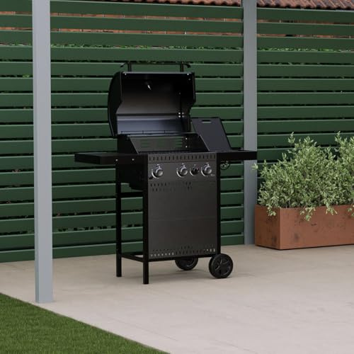 CHARLES BENTLEY ottimo 310 3-Burner Gas BBQ With Built-In Thermometer, Side Burner, Cast-Iron Cooking Grids, Side Burner, Matt-Grey Powder-Coated Finish & Easy-Move Trolley Design (116x58x110cm)
