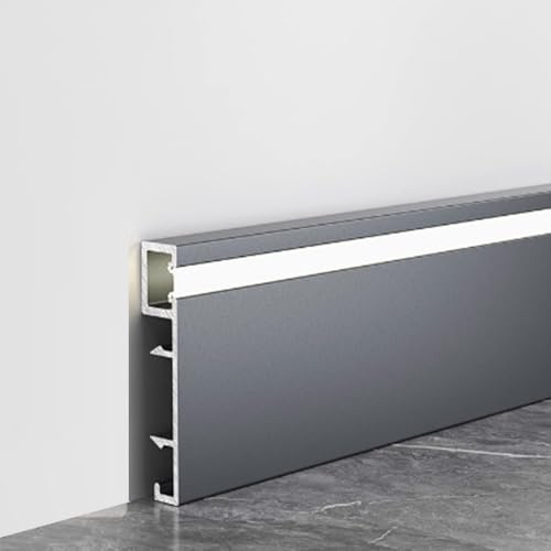 HTGAOO Battiscopa in alluminio a LED, canale for montaggio a parete con illuminazione nascosta, copertura for luce d'atmosfera finiture in metallo antipolvere (L240 cm/94,4 pollici)(L200cm/78.7in)