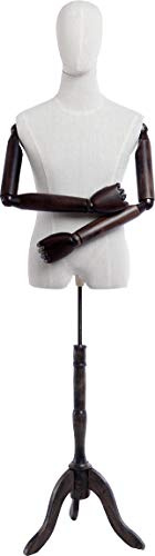 Eurotondisplay Schneiderpuppe, Leinenbezug stoffbezogenen Oberkörper und Kopf ,Arme und Finger aus Holz beliebig verstellbar, dunkler Holzstand (A-9-T-G männlich)