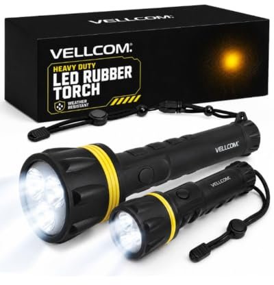 Two-Pack Tough Rubber LED Torches Flashlights Home & Bag Medium & Small | Handy Two Pack of a AA small and a 2D medium set of rubber torches flashlights for home, work or car