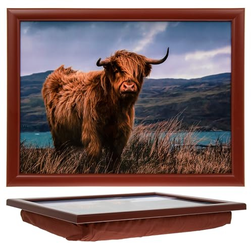 The Leonardo Collection Highland Cow Food Serving Laptray | Decorative Artwork, Bean Bag Cushion Base, Stable Platform, Comfortable Everyday Dining, Portable Design, Home Accessory