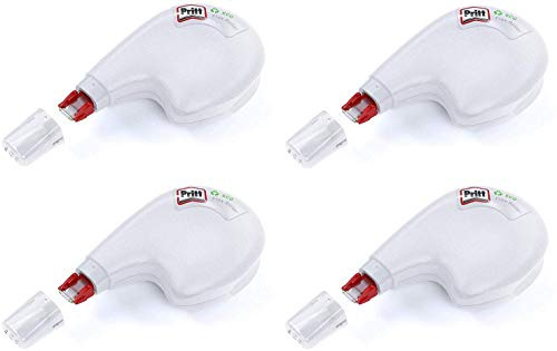 Pritt Korrekturroller Eco Flex, seitliche Anwendung, sofort überschreibbar, Bandlänge 10 m, Bandbreite 4,2 mm, Spar-Set mit 4 Rollern, 9H PRKEB4X