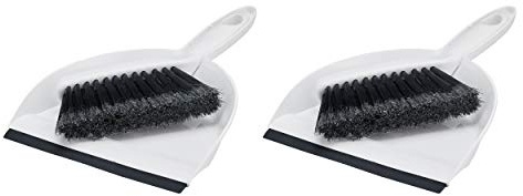 Amazon Basics Small Portable Mini Dustpan and Brush Set for Indoor Outdoor Floor Cleaning, Gray, Pack of 2