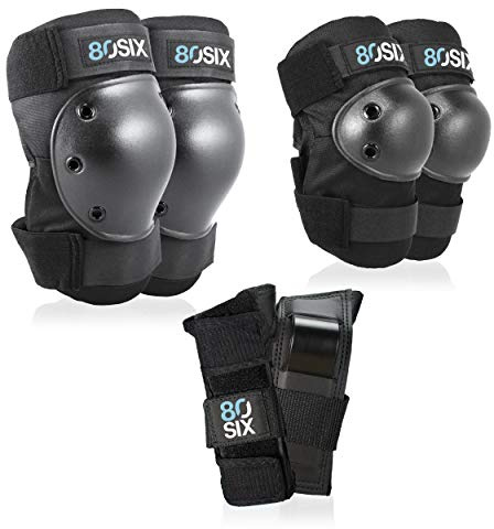 80Six Kids’ Multi-Sport Pad Set with Wristguards, Elbow Pads, and Knee Pads, Black, Medium/Large - Ages 14+