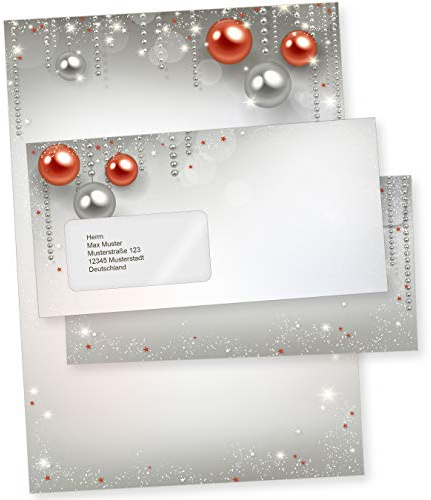 Gala Design 100 Sets Weihnachtsbriefpapier mit Fensterumschlag Briefpapier Weihnachten mit Umschlag mit Fenster