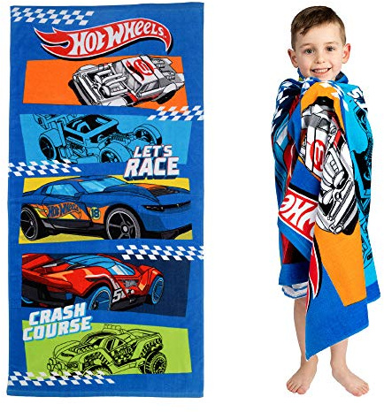 Franco Kids Super Soft Cotton Bath/Pool/Beach Towel, 58 In x 28 In, Hot Wheels