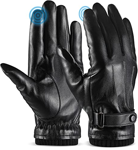 Geyoga Gloves Men Touchscreen Winter Warm Leather Gloves Soft Cashmere Lined Men's Leather Mittens Driving Black Tight Outdoor Driving Mittens