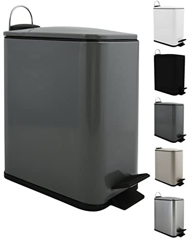 Spirella Erik Cosmetic Bin, 5 Litres, Stainless Steel with Soft-Close Mechanism and Inner Bucket, Bathroom Bin, Soft Close Waste Bin, Anthracite, Plastic, Grey Mat, 5 Litres