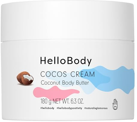 HelloBody Cocos Cream Body Butter – Feuchtigkeitsspendende Körperbutter für eine zarte und geschmeidige Haut – Mit Sheabutter, Cocoa Butter & Cupuaçu-Butter – Mit angenehmen Kokosduft