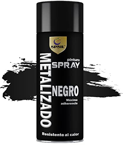 SPSIL Pintura Spray Metalizado 400ml, para Metal/Madera/Plástico (Negro 8597, Paquete de 3), Envío desde España