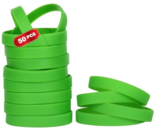 THXIY braccialetti in silicone,50 pezzi Vuoti Braccialetto universale Sportive Braccialetti di gomma verde