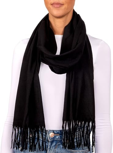 BRUBAKER Cashmirillo Schal - 30/40 x 180 cm Lang Warm und Kuschelig | Herbst und Winter Kuschelschal - Stola Tuch mit Fransen für Damen und Herren - Uni-Farben