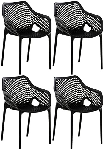 CLP Gartenstuhl 4er Set, stapelbare wetterfeste Kunststoffstühle für Terrasse & Garten, modern mit Armlehnen, Gestell grau, Air XL, Farbe:schwarz