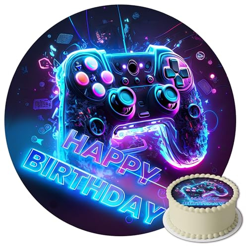 J&M DECO Tortenaufleger Gamer – essbare Kuchendeko Ø 20 cm – Tortenbild mit Gaming-Motiv für Jungengeburtstag – Zuckerpapier Tortendekoration – gebrauchsfertig
