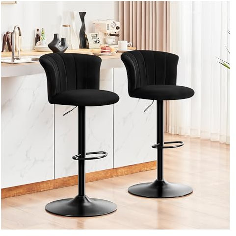 STOOLINK Barhocker 2er Set Höhenverstellbar Barstuhl Seidensamtstoff, Tresenhocker 360° Drehbar, Barhocker Mehrzweck mit Lehne für Küche, Esszimmer, Einfacher Aufbau-Schwarz