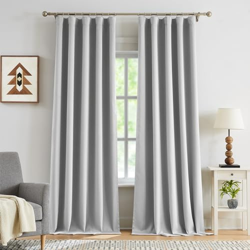Treatmentex 2er-Set Blickdichte Vorhänge mit Kräuselband Thermogardine Kälteschutz Verdunklungsvorhang Grau Gardinen Wämreisolierend für Schlafzimmer Wohnzimmer, 245x140cm (HxB)