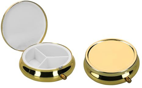 kwmobile 2x Edelstahl Pillendose mit 3 Fächern - 5,2 x 1,7cm - runde Tablettendose Box - Edelstahlpillendose - Dose in Gold