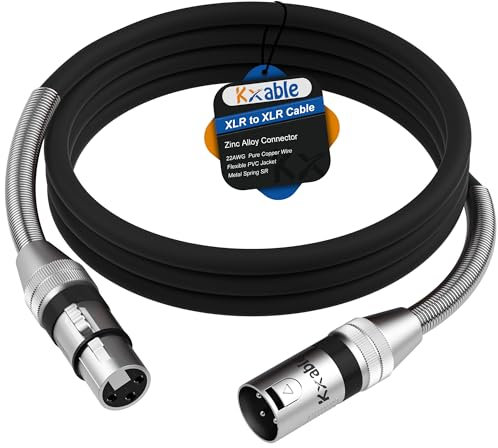 Kxable XLR to XLR Cable 8 Feet, Premium XLR Microphone Cable, Heavy Duty 22AWG OFC XLR Male to Female Cord, 3-Pin Shielded Mic Speaker Cable, Zinc Alloy Connectors, Metal Spring SR, Black