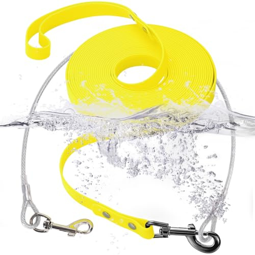 Wasserdicht Schleppleine für Hunde,mit Chew Proof Tie-Out Leinen,Wasserdicht Trainingsleine für Hunde(Gelb,3m)