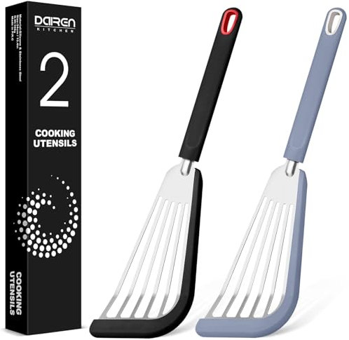 Silikon-Fischspatel, Pfannenwender Mit Schlitzen für Antihaftbeschichtetes Kochgeschirr, Hitzebeständig, Flexibel, Edelstahl, Küchenspatel, Flipper für Fisch, Ei