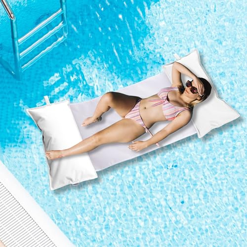 Avalon - Amaca Galleggiante per Piscina con Cuscini Pouf Galleggianti NET, Pouffe Amaca, Cuscino Piscina in Tessuto Tecnico Antistrappo Impermeabile, Arredo Moderno, Made in Italy (75x150cm-Bianco)