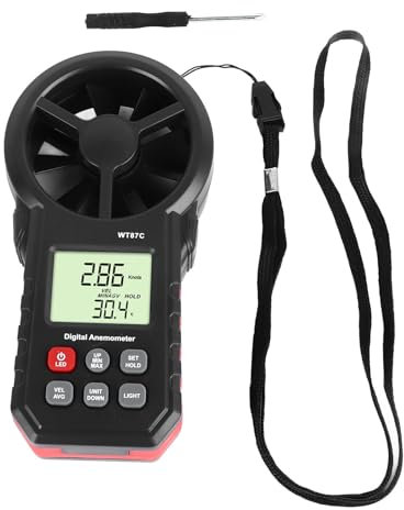 WT87C Digitales Anemometer, Handanemometer Zur Messung der Windgeschwindigkeit, Temperatur, mit Hintergrundbeleuchtung und Maximalem Minimum