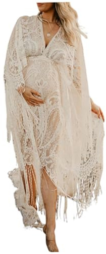 Hperu Schwangerschaft Photoshooting Kleid, Spitze Stickerei Mutterschaft Photoshooting Kleid gegen Hals Tüll Schwangerschaft Fotoshooting Kleid Boho -Mutterschaftskleid, One Size