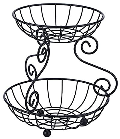 Fruktskålar 2-tier järn bänkskiva frukt korg rack retro stil dekorativ skål står perfekt for frukt for kök vardagsrum Dekorativ Fruktskål
