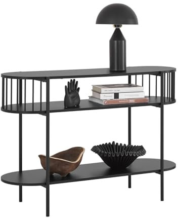 SoBuy Konsolentisch Flurkonsole aus Metall, Konsolentisch mit Ablagefächern, Industrielles Design, Konsole für Diele, Flur, Wohnzimmer oder Büro, 110×39×76 cm Schwarz FSB90-SCH