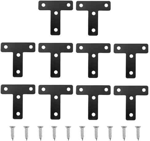 Ieron 10 Piezas Placa de Reparación de Soporte de Ángulo Plano de Acero Inoxidable para Muebles, Conector Plano en Forma de T para Silla de Mesa de Gabinete de Madera, Negro, 50 x 50 x 1 mm