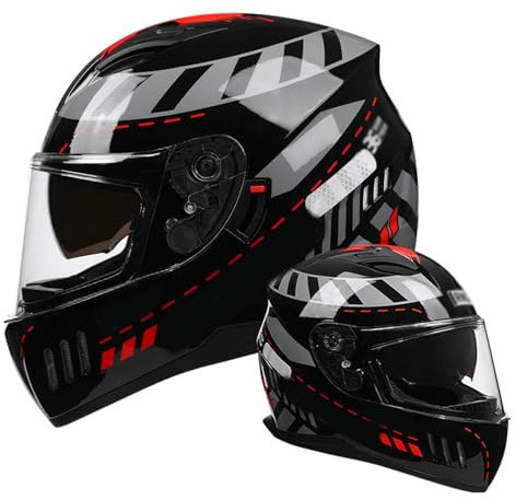 YPDOPORA Motorradhelm Street Integralhelm Leichter Motorradhelm Mit Doppelvisier DOT-Zulassung Für Männer Und Frauen Mopeds Roller,Rot,2XL61~62CM