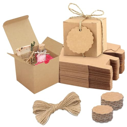 Presentlådor av brun kartong, 5 x 5 x 5 cm, kartonglådor med lock, återanvändbara, av kraftpapper, att montera själv, för presenter, bröllop, fest