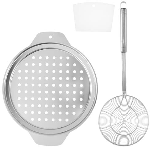 Stainless Steel Spaetzle Maker Lid with Scraper Practical Spider Strainer Skimmer Spoon Pasta Strainer Traditional German Egg Noodle Maker Pan Pot Spaghetti Strainer for Home Kitchen Cooking
