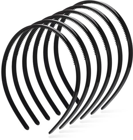 Lot de 6 serre-têtes en plastique de 5 mm de large - Noir - Antidérapants - Pour homme et femme